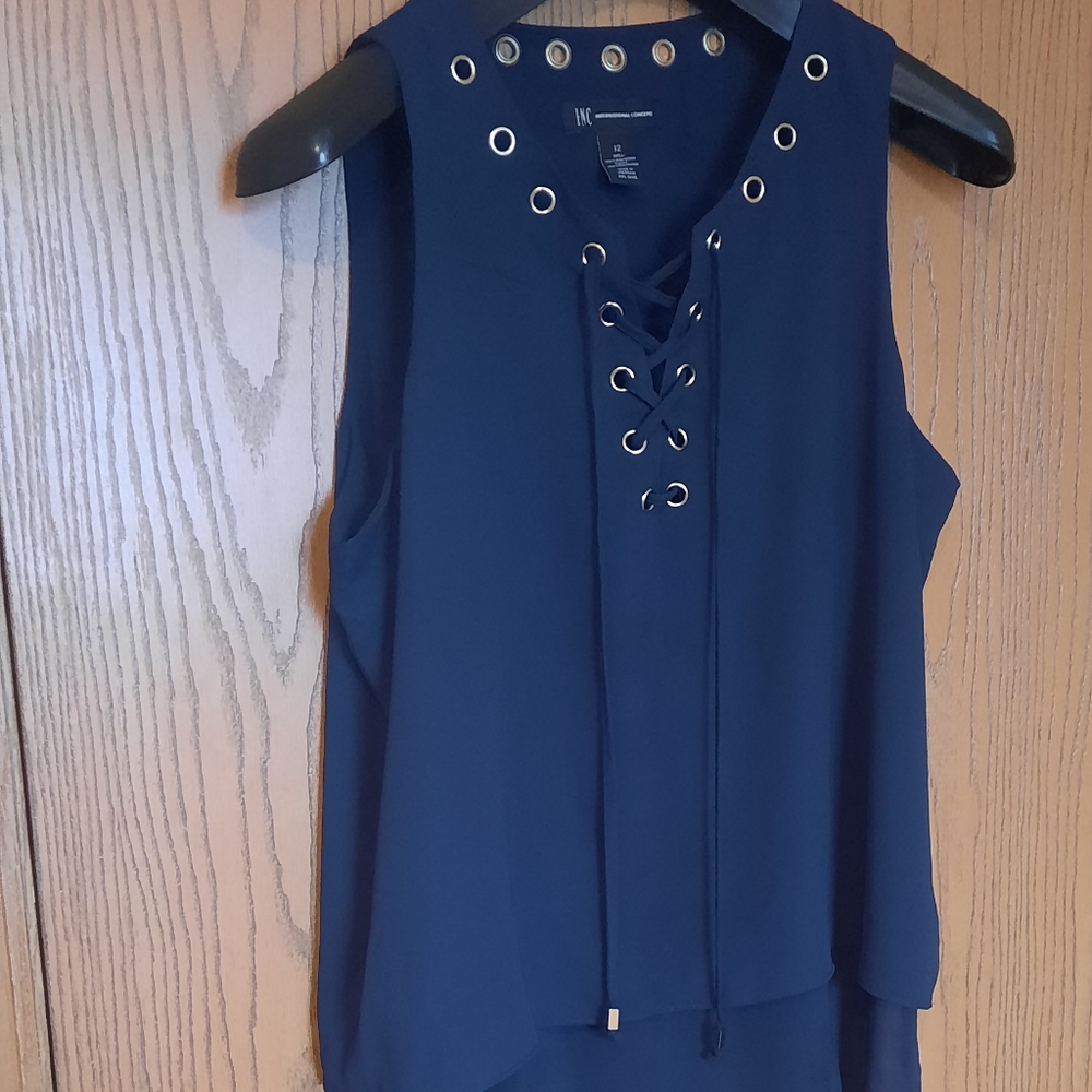 Inc International Concepts Womens Navy Blue Tunic Shirt Size 12
